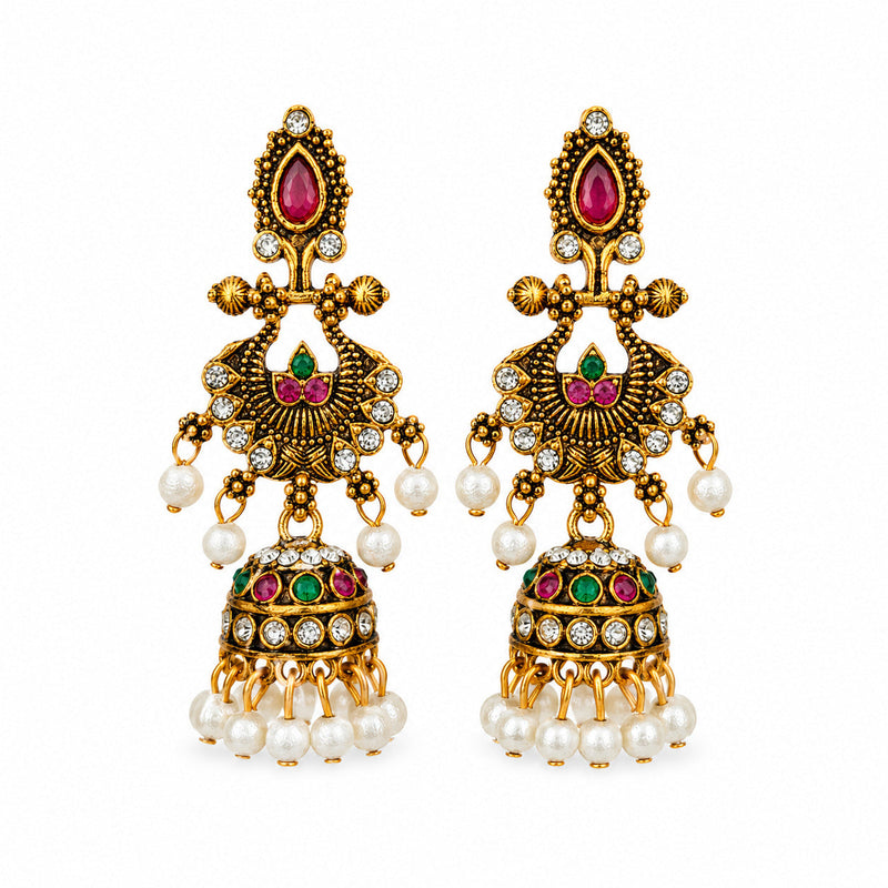 Oxidised Silver Black Stone Mini Jhumka Earrings