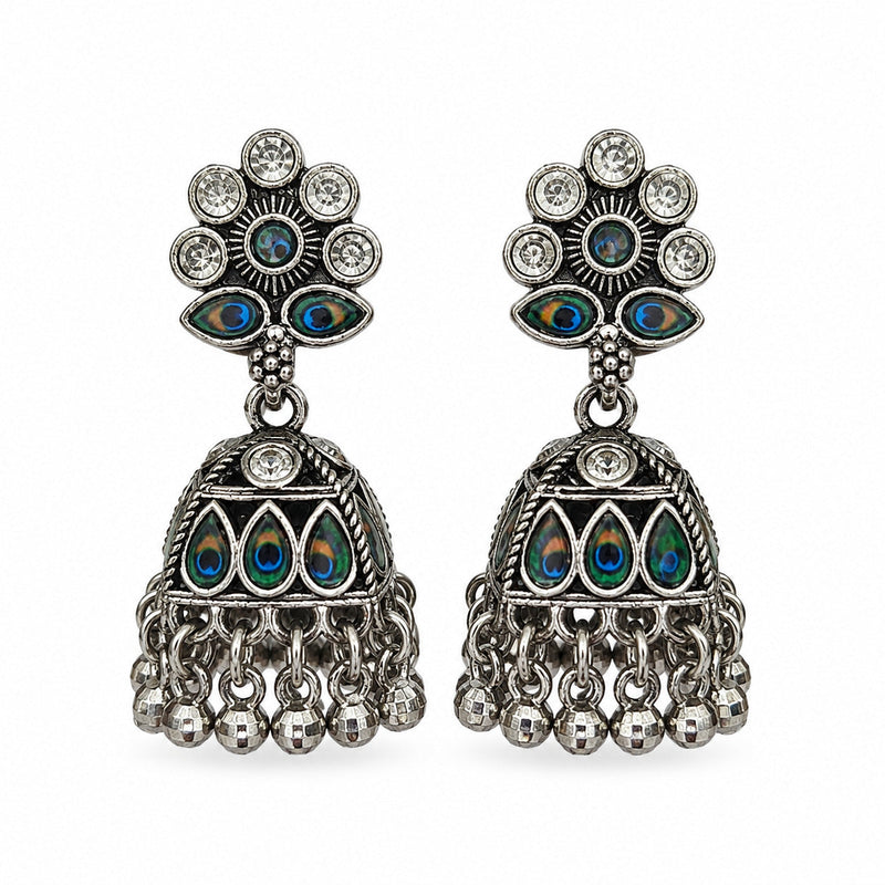 Antique Gold Lakshmi Temple Box Green Bead Earrings