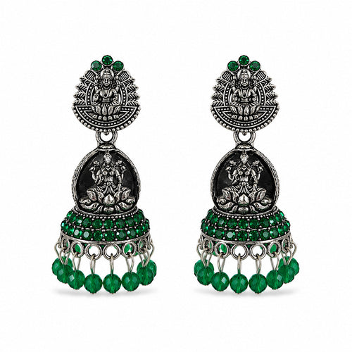 Antique Gold Green Stone Jhumka Earrings