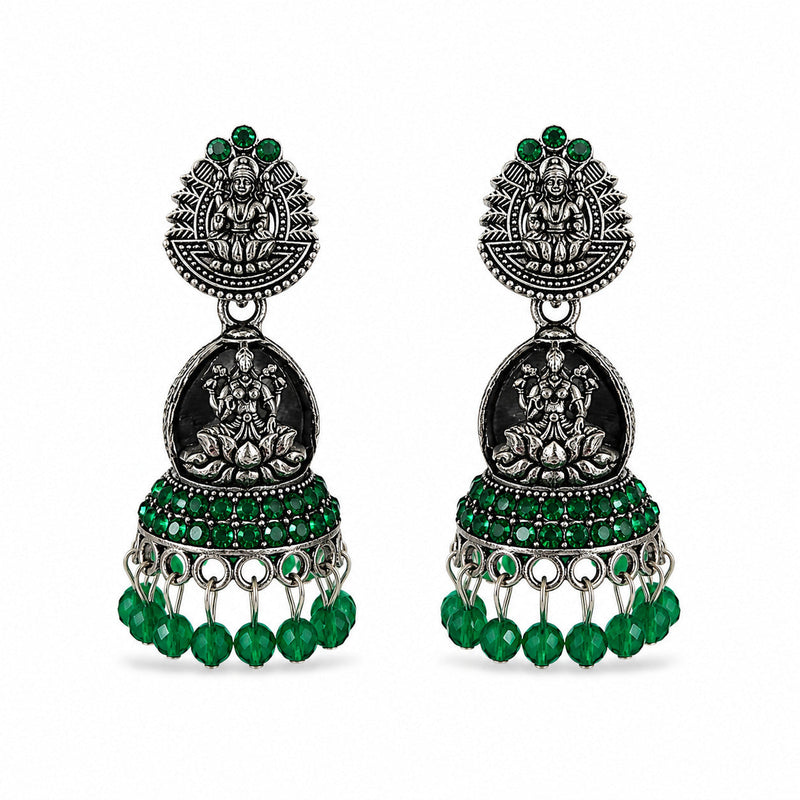Antique Gold Green Stone Jhumka Earrings