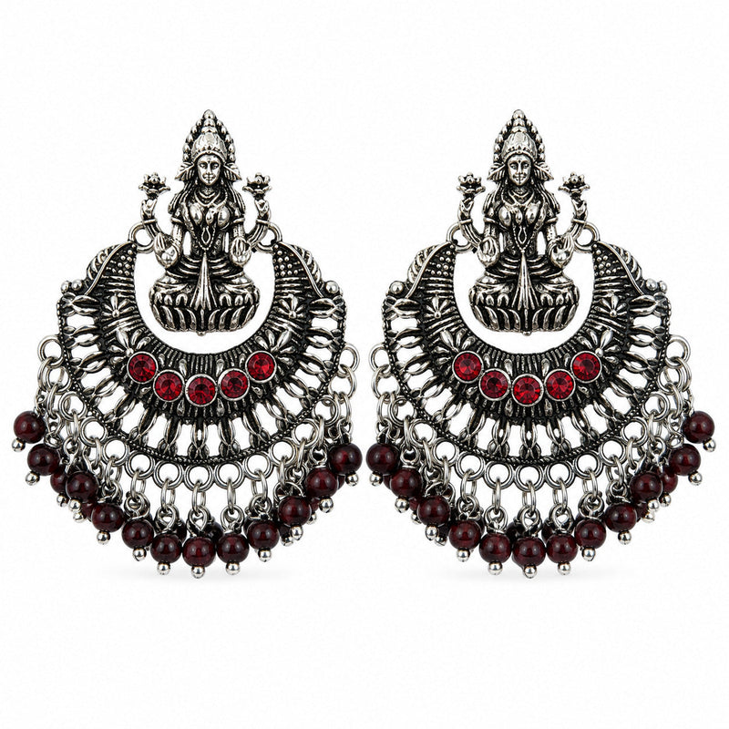 Antique Gold Red Green Stone Chandbali Earrings