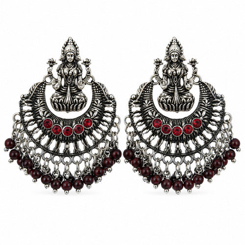 Antique Gold Red Green Stone Chandbali Earrings