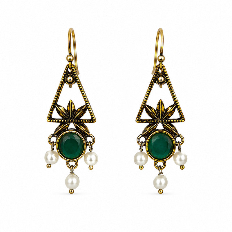 Oxidised Silver Red Stone Ornate Jhumka Earrings