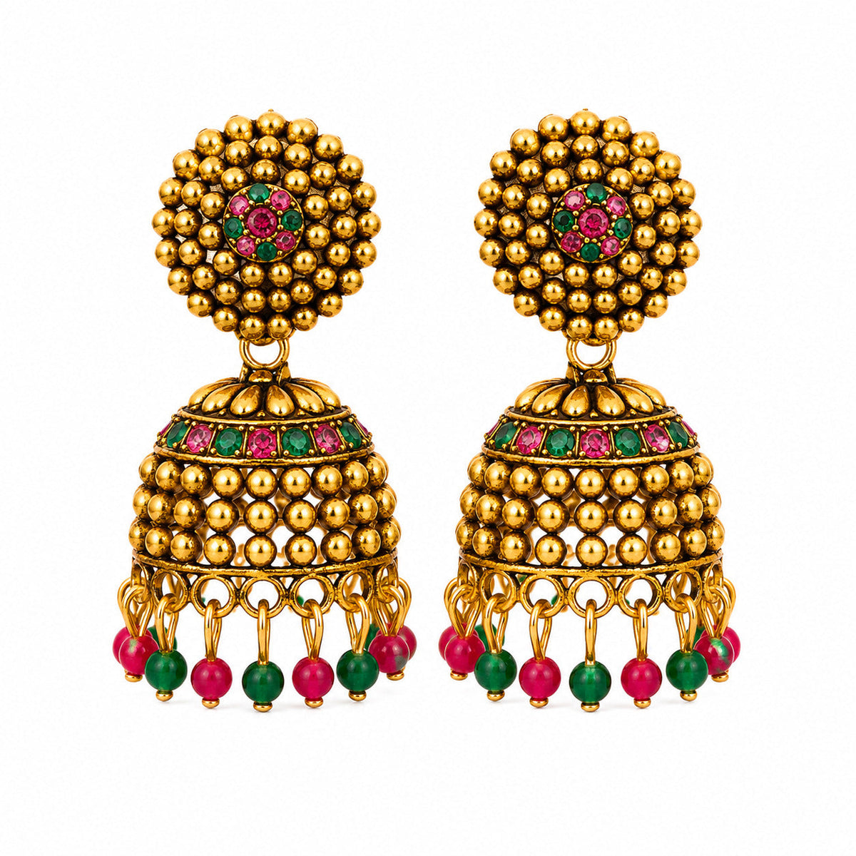 Oxidised silver Lakshmi peacock temple earrings with blue stones