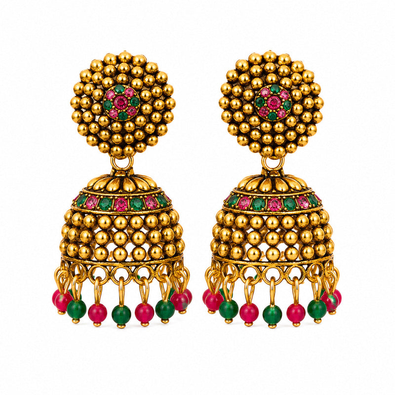 Oxidised silver Lakshmi peacock temple earrings with blue stones