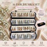 16 pair jhumka set in a premium velvet box, with a name on the box for ₹200 extra – Jaan Creations