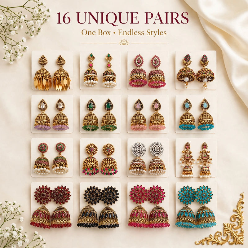 16 unique antique gold jhumka earring designs with Lakshmi, big flower stone, teardrop stone and chandbali tops, pearl drops and coloured bead drops – Jaan Creations
