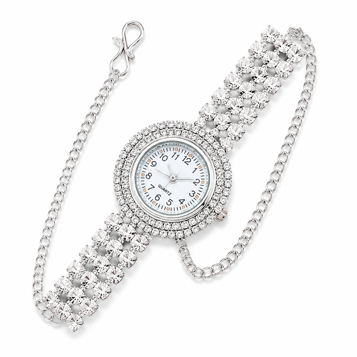 Silver crystal bracelet watch for women with chain strap