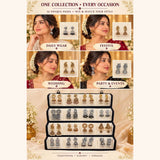 Model wearing jhumka earrings from the 16-pair box for daily wear, festive, wedding and party looks – Jaan Creations