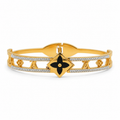 Gold-tone crystal bangle with black four-petal centrepiece statement bracelet
