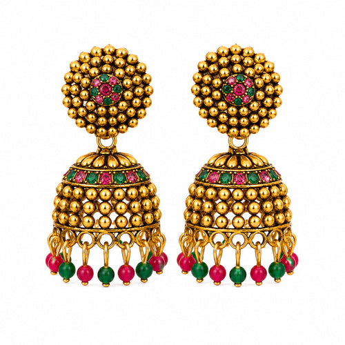Oxidised Silver Lakshmi Peacock Blue Stone Temple Earrings