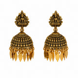 Antique gold Lakshmi temple jhumka earrings with leaf drops