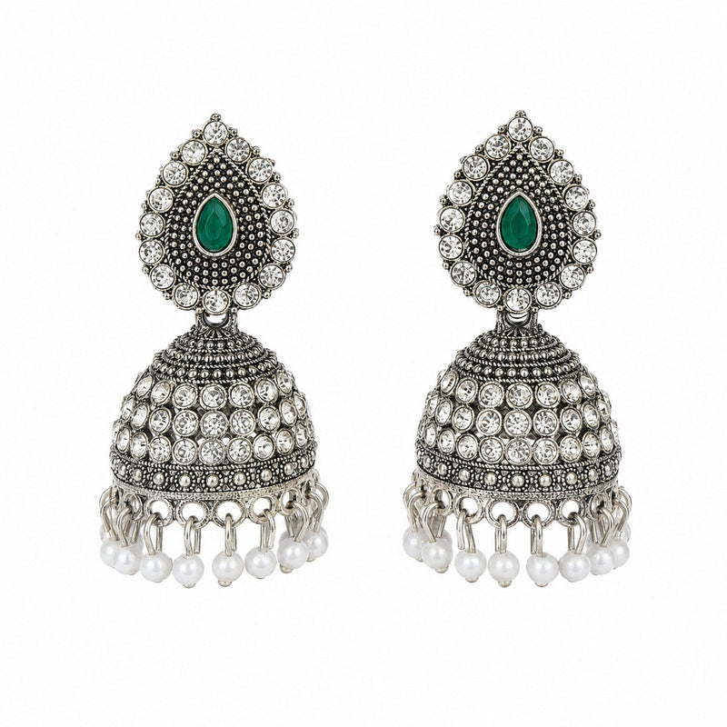 Antique Gold Black Stone Jhumka Earrings