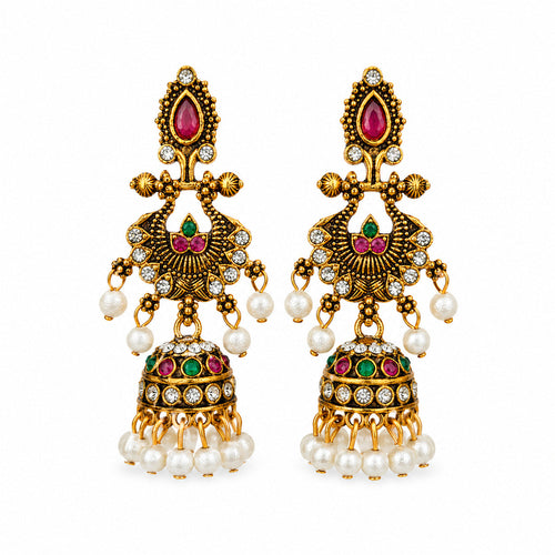 Oxidised Silver Black Stone Mini Jhumka Earrings