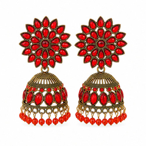 Antique Gold Rose Stone Jhumka Earrings
