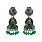Antique Gold Green Stone Jhumka Earrings