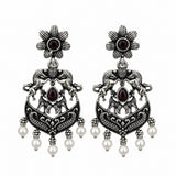Oxidised silver clear stone jhumka earrings with bead drops