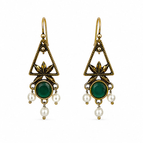 Oxidised Silver Red Stone Ornate Jhumka Earrings
